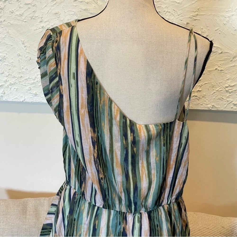 FREE PEOPLE ASYMMETRICAL SHOULDER PRINT DRESS NEUTRAL COMBO Sz L